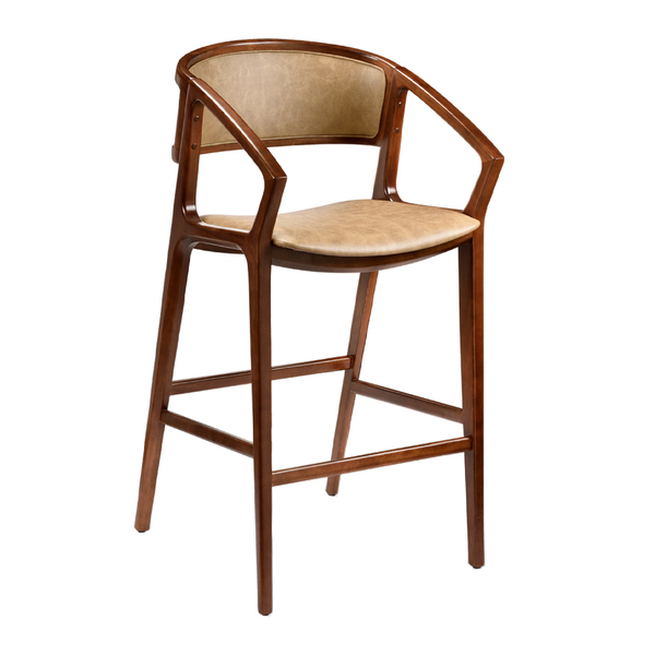 Banqueta Cyndi 53cm Madeira Maciça Com Braço | Courino Fende